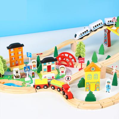 China Wooden Split Toy 78pcs Good Quality Train Set Railway Toy For Children Kids Playing Educational Toys for sale