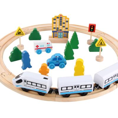 China Slot Toy Creative Electric Train Fun Traffic Boy Electric Train Wooden Toy Train Track Toys for sale