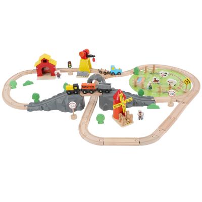 China Toy Children's Train Tracks Slot Toy Farm Rail Set Wooden Train Track Railway Set for sale