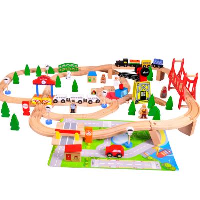 China Slot Toy Wooden Train Toy 100 Pcs Big Track Toy Set For Boys Christmas Wooden Train Wooden Train Toy for sale