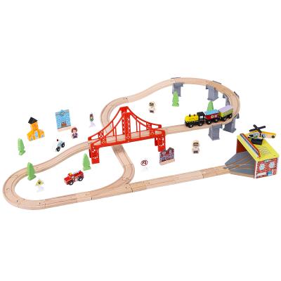 China Hot Selling Toy New Style Slot Toys 70 Pcs Wooden Train Track Wooden Train Set Toys Wooden Toys Train Track Set for sale