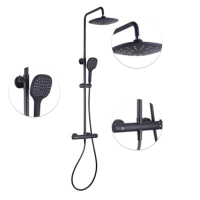 China With Super Luxury Bathroom Shower Mixer Round Mount Sliding Bar Rain Shower Black Color Round Black Color Set for sale