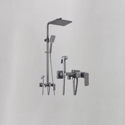 China With Sliding Bar Stainless Steel Bath Shower Faucets Rainfall Shower Faucet Column Bathroom Matt Black Shower Set for sale