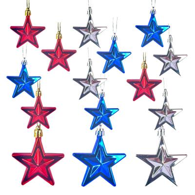 China 24 Pack Amazon Bling Bling Christmas Tree Ornaments Independence Day Plastic National Star Pentagon 7cm for sale