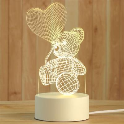 China Birthday Gift USB Bedroom Bedside Teddy Bear Acrylic Creative Animal Night Light Led for sale