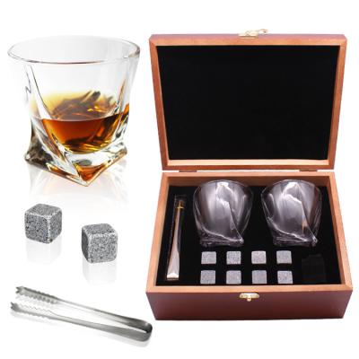 China Mens Gift Valentines Day Gift Fathers Day Gifts Whiskey Rocks Chilling Stones Whiskey Glass Set in Premium Handmade Wooden Box for sale