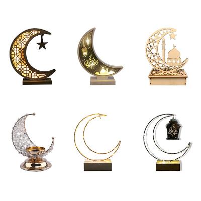 China Iron/Glass/Wooden Common Muslims Eid Gift Home Decoration Gold Metal&Glass&Wooden Mubarak Ramadan Lights 2022 for sale