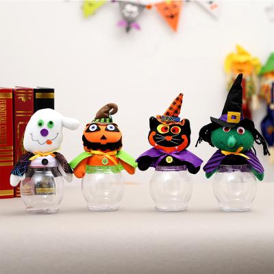 China PVC Amazon Halloween kids novelties cheap gift clear plastic candy jar box with pumpkin witch shape decoration for sale