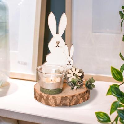 China Rabbit Home Natural Nordic Wooden Creative Glass Candle Holder Plant Stain Amazon Decoration Home Decoration for sale