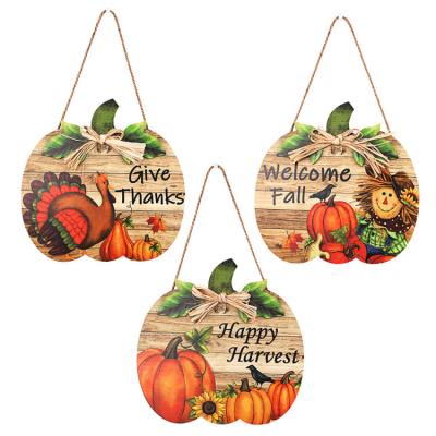 China Hot Selling Halloween Door Plaque Wooden Amazon Thanksgiving Welcome Door Plaque Harvest Festival Pumpkin Home Decor for sale