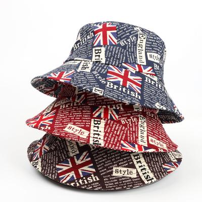 China New Big Flag Character Graffiti Bucket Hat UK Cotton Brim Fisherman Hat Flag Print Sun Protection Sun Hat for sale