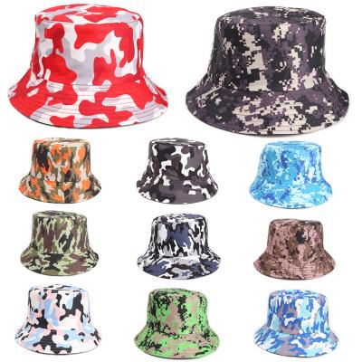 China Outdoor Fisherman Hat Sun Protection Camouflage Character Printing Bucket Hat Camouflage Double Sided Sun Hat for sale