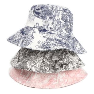 China Character Link Dye Ink Painting Bucket Hat Cotton Double-Sided Sun Protection Hat Abstract Print Fisherman Hat for sale