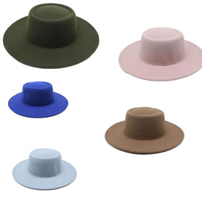 China Checked 2021 Ladies Fashion New Fashionable Cheap Faux Wool Felt Wide Brim Boater Custom Made Fedora Hat for sale