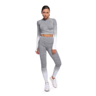 China New Striped Breathable Knitted Seamless Yoga Legging Sets Women's Yoga Set for sale