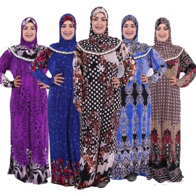 China Muslim Dress Abaya Modest Pattern Muslimah Styling Hot Selling Eid Dress Abaya Polyester Printed Arabic 5 Colors Floral Islam Prayer for sale