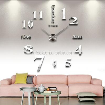 China DIY Large Elegant Silver 3D Wall Clock/Home Decorative Wall Clock Sticker Decal Clocks/Mirror Wall for sale