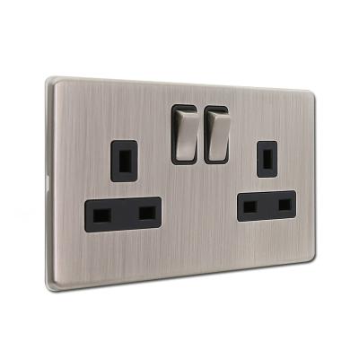 China Residential / General Purpose Stainless Steel Plate 2 Gang 13a Socket With Electrical Switches And Switch Wall Outlet for sale