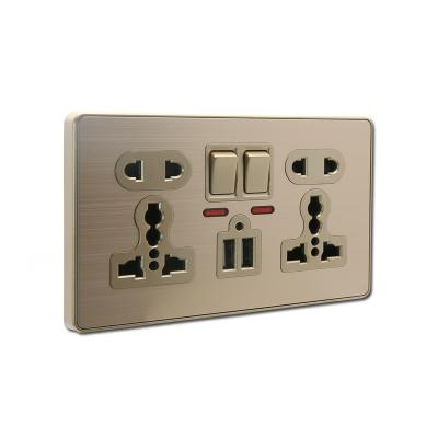 China Residential / General Purpose Double 5 Pin Multi Function Wall Switched Socket With USB Neon+2 Socket for sale