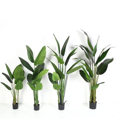 China Environmentally friendly indoor artificial traveler banana and plastic paradise leaf plastic decorative plant bird for sale