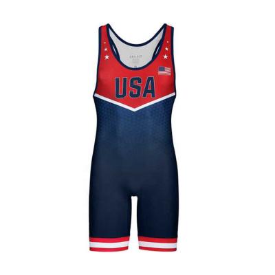 China Custom USA Style Print Wet Wicking Sublimation Wrestling Singlets For Men for sale