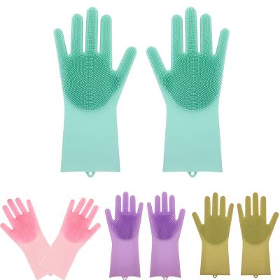 China Magic Washing Mitt Silicone Scrubber Magic Gloves with Washing Scrubber Silicone Dishwashing Mitt Rubber Rub Mitt for Dishes Kitchen Pet Hair for sale