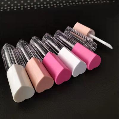 China New Creative Clear Lip Gloss Tube Container Cute Unique Hot Pink Red Heart Shaped Lip Gloss Cosmetic Packaging With Brush For Little Girl for sale