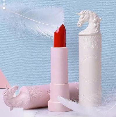 China New low moq 2022 unicorn shape lipstick tube cosmetic packaging luxury white pink single empty cosmetic lip balm container for sale