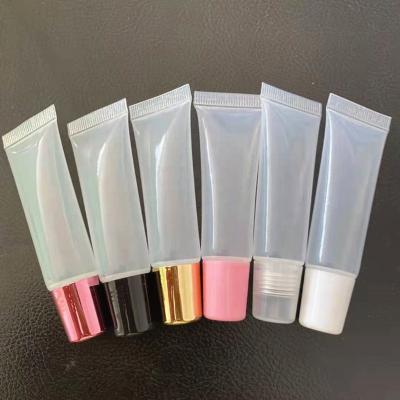 China 8ml 10ml 15ml Wholesale Empty Clear Lip Gloss Cosmetic Squeeze Lip Gloss Packaging Wand Black Pink White Top Tubes With Rose Gold Cap for sale