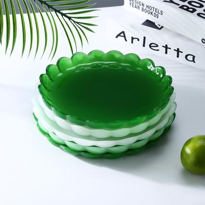 China 22.5/24.5cm Viable 8/9 Inch Wedding Wholesale Opal Fruit Dish Living Room Modern Glass Lace Round Dishes for sale