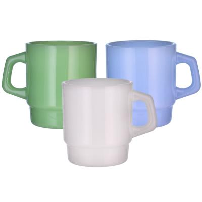 China Factory Wholesale Viable Jade Glass Milk Coffee Breakfast Colored 230ml 400nl Custom Small Mug Cup With Handle for sale