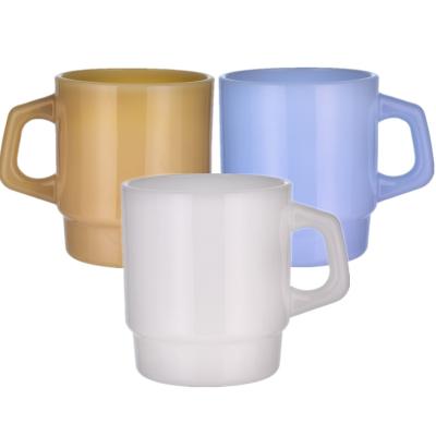 China Wholesale 230ml 400nl Viable Custom Color Logo Most Popular Creamy Colored Opal Jade Color Glass Cocktail Mug With Handle for sale