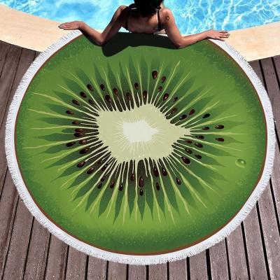 China Custom Fruit Print QUICK DRY Custom Beach Towel, Round Personalized OEM Bath Towel With Tassel for sale