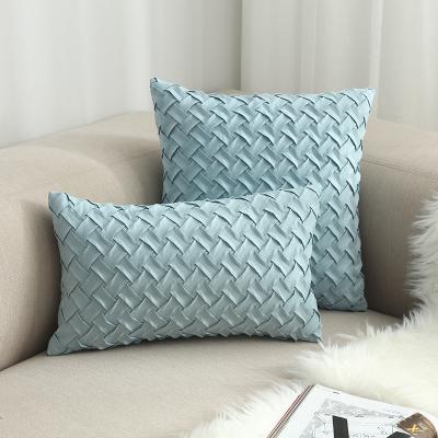 China 20 Colors Checkered Blanket 18 x 18 FAUX SUEDE Luxury Velvet Anti-Static Cushions 3D Hand Knitting Cushion Pillow Case Light Blue for sale