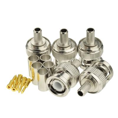 China Brass BNC Male To Crimp RF Coaxial Connector For RG174/RG316/RG58/RG59/RG6, Nickel Plated for sale