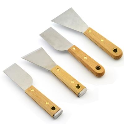 China Higher Function Multi Tool Cost Performance Beech Wood Handle Drywall Scraper Tools Stainless Steel Putty Knife for sale