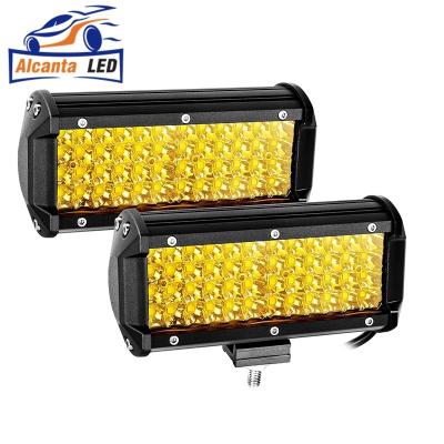 China Car Exterior Lighting 7 Inch LED Amber Fog Lights Car Driving Lamp 144W Spot Beam Quad Rows Yellow LED Work Light For Jeep Offroad Truck ATV UTV SUV for sale