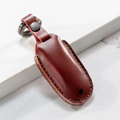 China Protect Your Car Key Holder Metal Key Fob Genuine Leather Main Chain Bag For Remote Key for sale