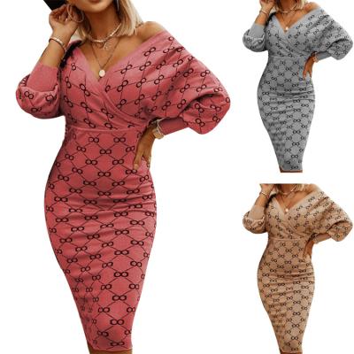 China Women's Long Sleeve Plaid V-Neck Breathable Hip Wrap Dress S To 3XL for sale