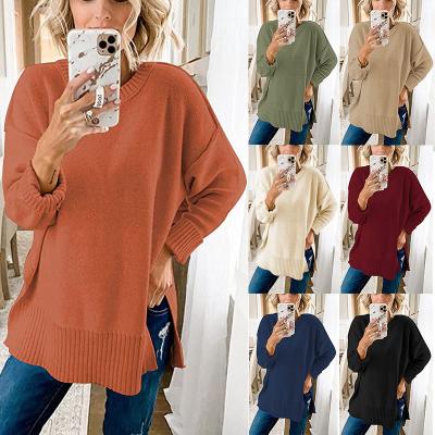 China 2021 Breathable Autumn/Winter Round Neck Sleeve Side Long Warm Sweater Women Split Loose Wool Pullover Sweater for sale