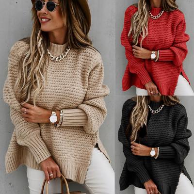 China Winter High Collar Women Solid Color Breathable Half Knit Sweater for sale