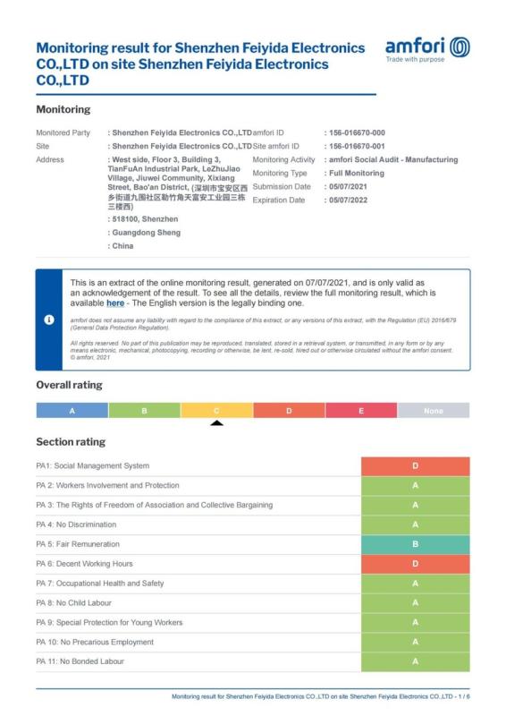 BSCI - Shenzhen Feiyida Electronics Co., Ltd.