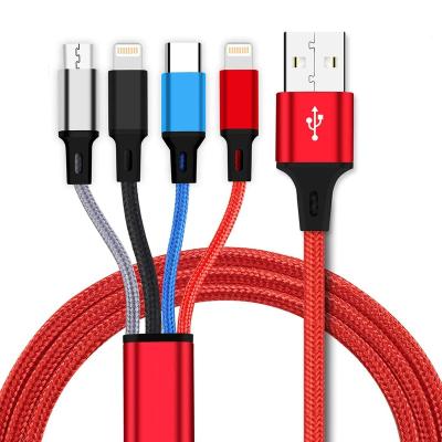 China 3A Multi Charging Cable, 4 in1 Fast Charger Cord Mobile Phone USB Connector with Dual Phone/Type C/Micro USB Port Adapter for sale