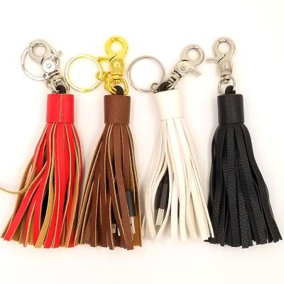 China Wholesale Matched Leather High Quality Fast Charging Micro Type C MP3/MP4 Player Color PU Tassel Key Chain Cables for sale