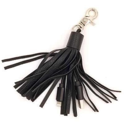 China MP3/MP4 Player Leather Tassel 8pin to USB Cable Travel Key Chain Portable Fast Charging Micro Data Tie Down Charger Cables for sale