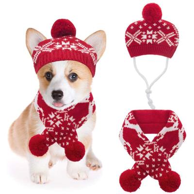 China Christmas Stocked Knit Snowflake Reindeer Winter Dog Costumes Hat Scarf Set Warm Clothes For Small Dogs Cats for sale