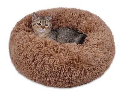 China Hot Selling Plush Round Faux Fur Donut Comfortable Soft Dog Cat Sleeping Cushion Bed Breathable for sale