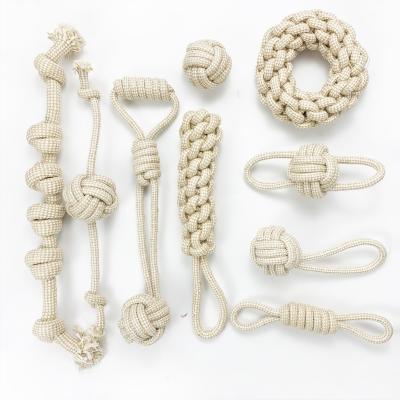 China Durable Eco Gray Natural Hemp Rope Pet Multi Viable Toy Interactive Cotton Rope Hemp Dog Toy Set for sale