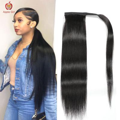 China Good texture can keep long time natural wrap around 100g Straight 100% Virgin Hair Drawstring Ponytail & Wholesale Silky Remy Brazilian Human Hair Ponytails for sale