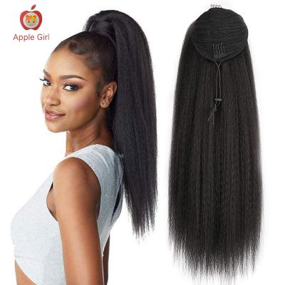 China Good Texture Can Keep Straight Wrapped Ponytail Mink Brazilian Hair,Afro Pony Tail Human Hair Curly Straight,Virgin Hair Drawstring Wrap Long Time Yaki Ponytail for sale